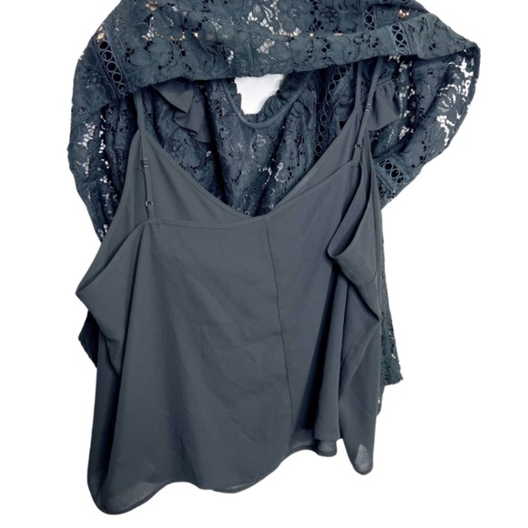 New with Tags Expess Women's Lace Puff Long Sleeve Top Black Mock Neck Blouse - Picture 7 of 16